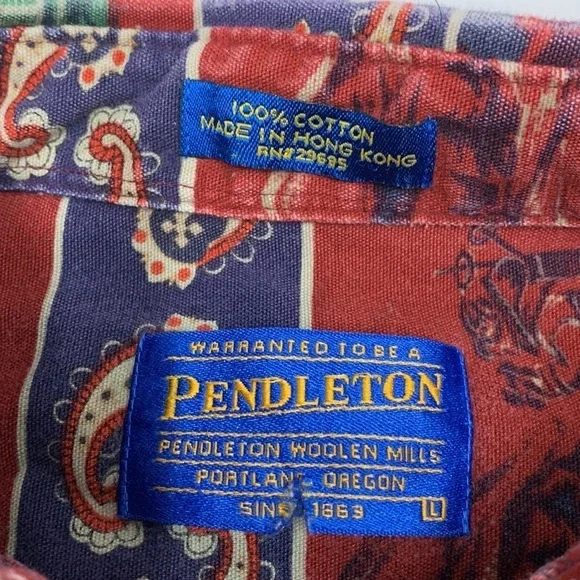 Men’s Pendleton Multicolor Paisley Outdoor Print Button Long Sleeve Shirt Size L - Picture 2 of 15